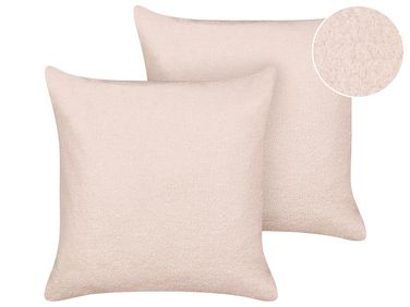 Set of 2 Decorative Cushions LEUZEA Boucle 60 x 60 cm Pastel Pink Solid