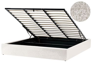 Lit ottoman sans tête de lit Bouclé DINAN 180 x 200 cm Blanc cassé