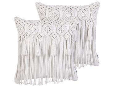 Lot de 2 coussins décoratifs BAMIAN Coton 45 x 45 cm Blanc cassé Motif géométrique