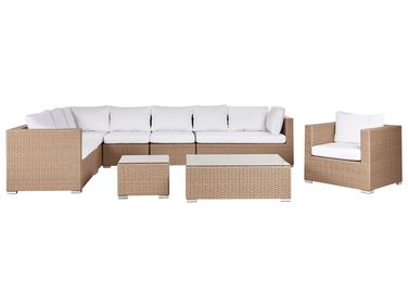 Loungeset met tafel 8-zits XXL rechtszijdig modulair PE rotan Zandbeige