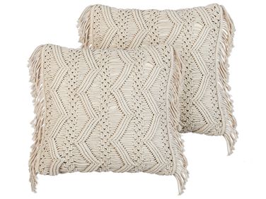 Lot de 2 coussins décoratifs KIRIKKALE Coton 45 x 45 cm Beige clair Motif géométrique