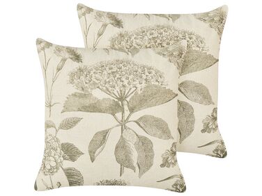 Set of 2 Decorative Cushions ROSEMARY Cotton 45 x 45 cm Olive Green Floral Pattern