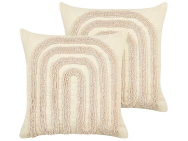 Set of 2 Decorative Cushions TATSOI Cotton 45 x 45 cm Beige Geometric Pattern