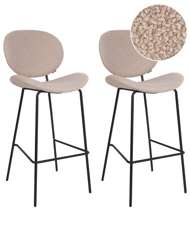Lot de 2 chaises de bar LUANA Bouclé Beige clair