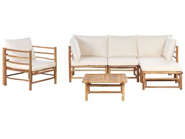 Loungeset met tafel 5-zits CERRETO linkszijdig Bamboe Gebroken wit