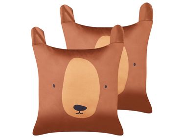 Lot de 2 coussins décoratifs TEDDYBEAR Coton 45 x 45 cm Marron