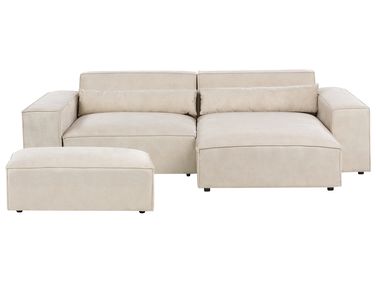 Modulaire hoekbank 3-zits HELLNAR Fluweel Lichtbeige met ottomaan linkszijdig