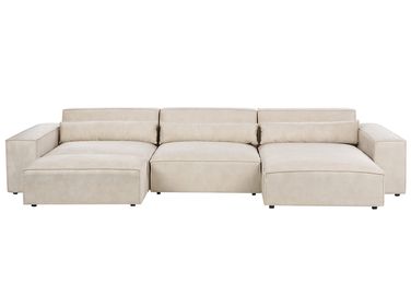 Modulaire hoekbank 5-zits HELLNAR Fluweel Lichtbeige met ottomaan linkszijdig
