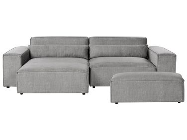 Modular Corner Sofa 3 Seater HELLNAR Fabric Grey with Ottoman Right Hand