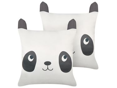Set of 2 Decorative Cushions PANDAPAW Cotton 45 x 45 cm White