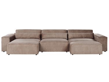 Modular Corner Sofa 5 Seater HELLNAR Fabric Light Brown with Ottoman Right Hand