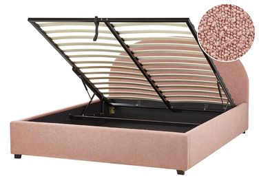 Ottoman Bed Boucle VAUCLUSE 140 x 200 cm (EU Double) Pastel Pink
