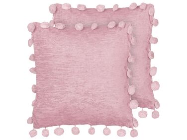 Set of 2 Decorative Cushions JASMINE 45 x 45 cm Pink Solid