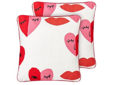 Lot de 2 coussins décoratifs PERIWINKLE Coton 45 x 45 cm Blanc Motif en forme de cœur