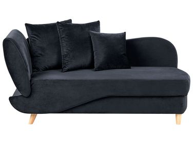 Left-Hand Chaise Longue MERI Velvet Black with Storage