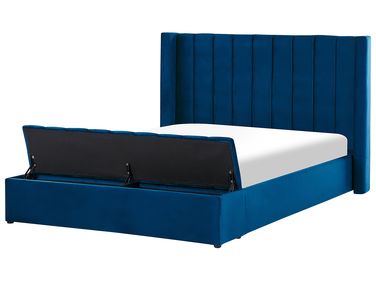 Lit à eau avec banquette de rangement Velours NOYERS 160 x 200 cm Bleu