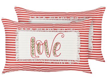 Lot de 2 coussins décoratifs ALSINE Coton 30 x 50 cm Rouge À rayure