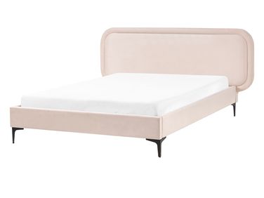 Lit avec sommier Velours SUZETTE 140 x 200 cm Beige clair