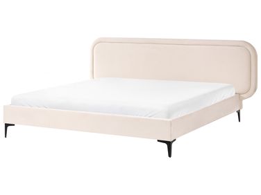 Lit avec sommier Velours SUZETTE 180 x 200 cm Beige clair