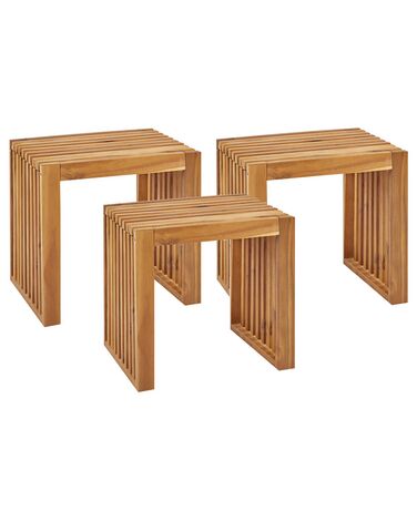 Lot de 3 tabourets de jardin BELLANO Acacia Marron