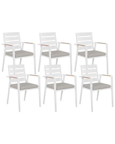 Lot de 6 chaises de jardin avec coussins TAVIANO Métal Gris