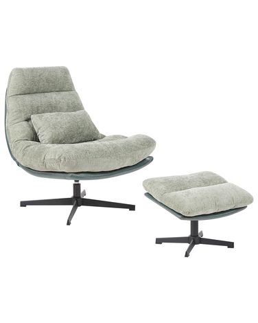 Draaifauteuil TOVIK met voetenbank Chenille Lichtgroen