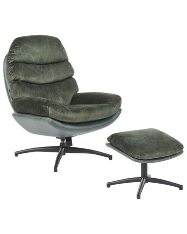 Draaifauteuil EIDE met voetenbank Fluweel Donkergroen