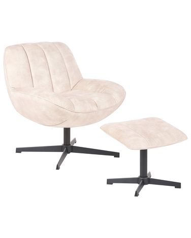 Draaifauteuil LIA met voetenbank Fluweel Beige