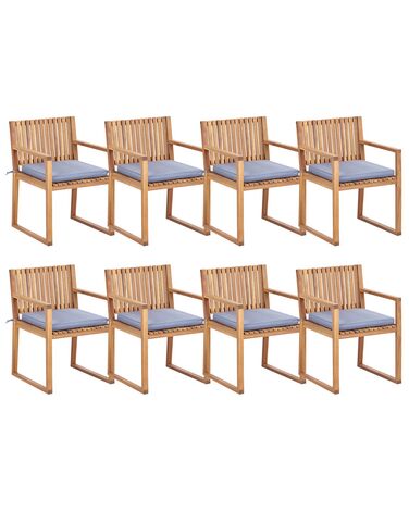 Lot de 8 chaises de jardin avec coussins SASSARI II Bois d'acacia certifié Bleu