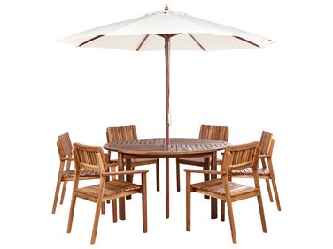 Salle à manger de jardin 6 places AGELLO avec parasol (12 options) Acacia Marron