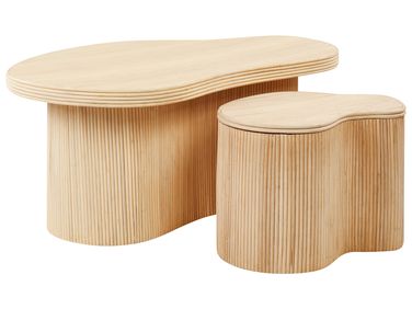 Lot de 2 tables basses SALANTI Rotin Naturel avec rangement