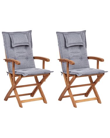 Lot de 2 chaises de jardin avec coussins MAUI II Acacia Gris