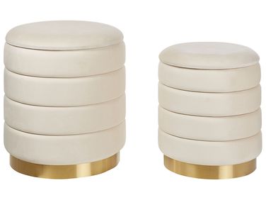Set van 2 opbergpoefs GARLAND Fluweel Lichtbeige