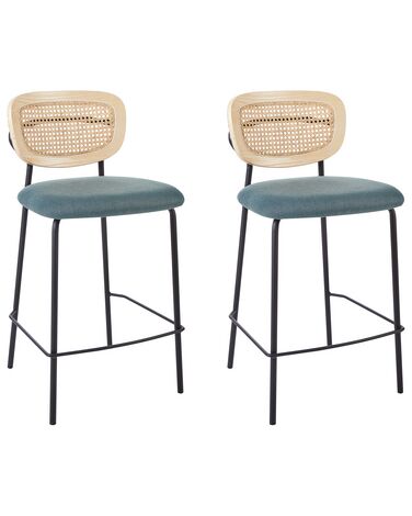 Lot de 2 chaises de bar MAYETTA Rotin Bleu paon
