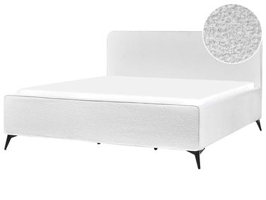 Lit avec sommier Bouclé VALOGNES 180 x 200 cm Blanc cassé