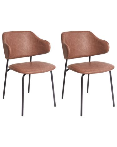 Lot de 2 chaises de salle à manger KENAI Cuir PU Marron