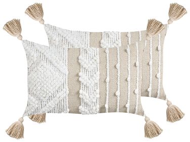 Lot de 2 coussins décoratifs VALVARIA Coton 30 x 50 cm Blanc cassé Motif à chevrons