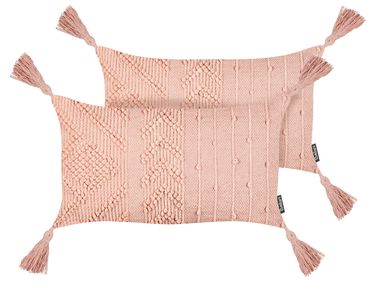 Set of 2 Decorative Cushions VALVARIA Cotton 30 x 50 cm Peach Pink Chevron Pattern