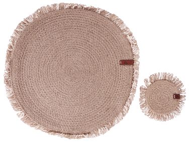 Placemats en onderzetters set RIBBERY Jute Natuurlijk