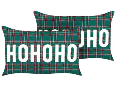 Set of 2 Decorative Cushions JOYCANDY 30 x 50 cm Green Christmas Motif