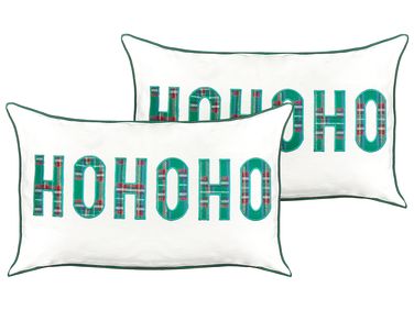 Lot de 2 coussins décoratifs JOYCANDY Coton 30 x 50 cm Blanc Motif de Noël