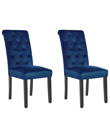 Lot de 2 chaises de salle à manger VELVA Velours Bleu foncé
