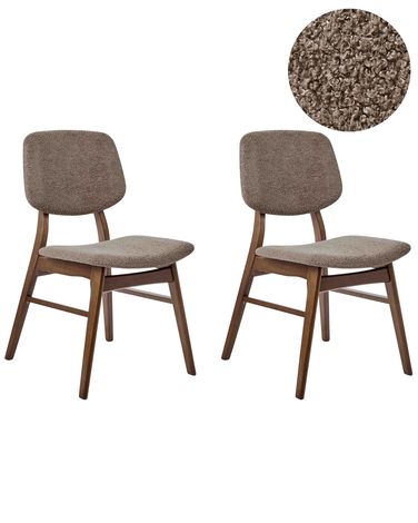 Lot de 2 chaises de salle à manger ELAINE Bouclé Marron foncé/taupe