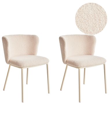 Set of 2 Dining Chairs MINA II Boucle Light Beige