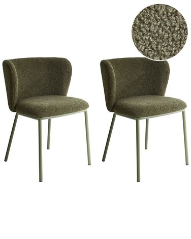 Set of 2 Dining Chairs MINA II Boucle Dark Green