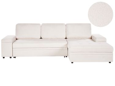 Corner Sofa Bed 3 Seater HRISEY Boucle White with Storage Left Hand