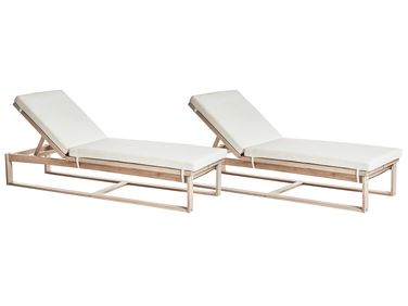 Lot de 2 transats avec coussins AZZANELLO Acacia Blanc cassé