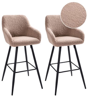 Lot de 2 chaises de bar CASMALIA Bouclé Taupe