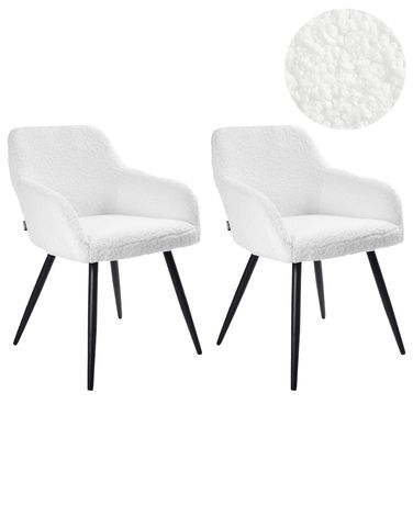 Set of 2 Dining Chairs CASMALIA Boucle Off-White