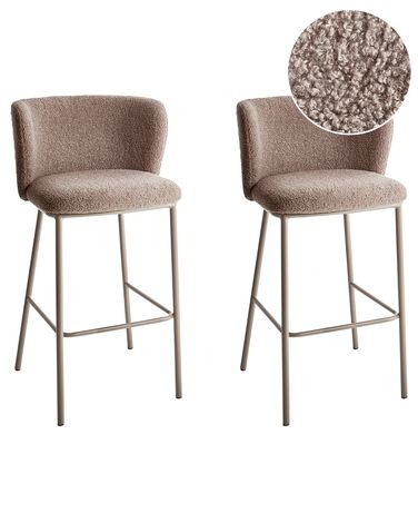 Lot de 2 chaises de bar MINA II Bouclé Marron